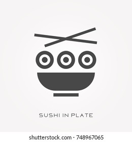 Silhouette icon sushi in plate