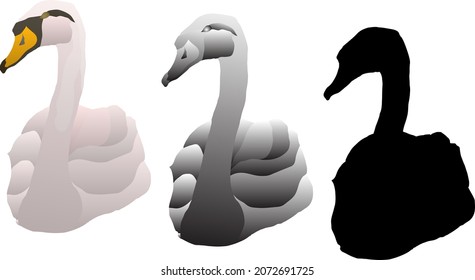 Silhouette icon of swan bird floating gracefully. Vector illustration.