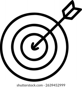 Silhouette icon of target with arrow hitting bullseye – goal achievement, accuracy, precision, business success, marketing strategy, focus, performance symbol