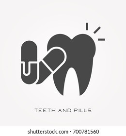 Silhouette icon teeth and pills