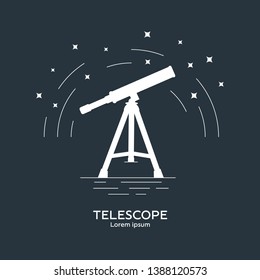 Silhouette icon of telescope. Telescope logo. Space exploration and adventure symbol. Concept of world explore. Clean and modern vector illustration for design, web.
