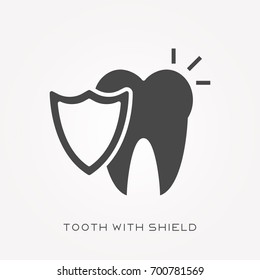 Silhouette icon tooth with shield