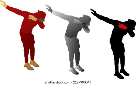 Silhouette icon of trendy dancer wearing hoodie doing the dab move. Vector illustration.