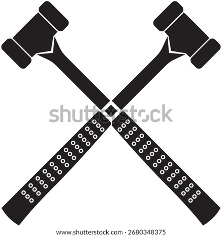 Silhouette icon of two crossed lineman's hammers, symbolizing craftsmanship, construction, industrial work, and tool mastery. Ideal for websites, apps, marketing materials in trade and DIY sectors.