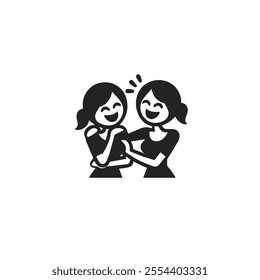 Silhouette icon of two friends joyfully laughing together, capturing a sense of happiness and friendship. Perfect for illustrating concepts of camaraderie and shared joy.