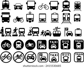 Silhouette icon vector collection related to passenger industry such as taxis, buses and trains is perfect for design and advertising marketing.