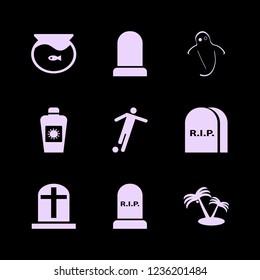silhouette icon. silhouette vector icons set sun oil, football player, ghost and aquarium