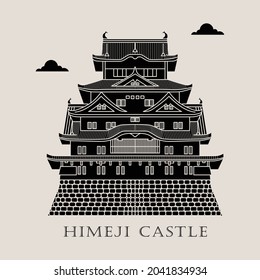 Silhouette icon vector illustration of a historic building castle in the Japan, Simple outline icon design cartoon landmark for praying vacation travel tourist attractions. Line art of Himeji Castle