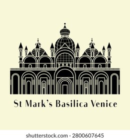 Silhouette icon vector illustration of a historic building in Italy, Simple outline icon design cartoon landmark for praying vacation travel tourist attractions. Line art of St. Mark's Basilica