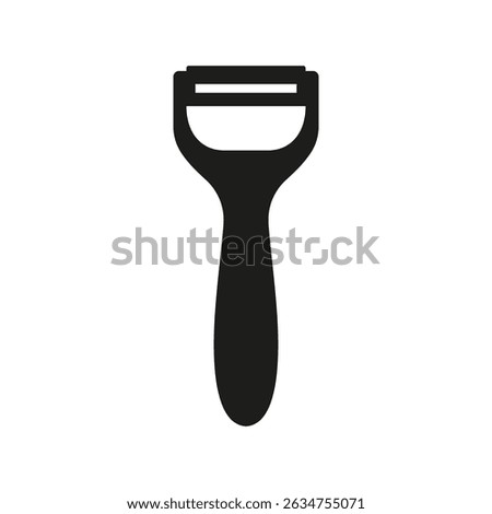 Silhouette icon of a vegetable peeler with a curved handle and horizontal blade, isolated on a white background.