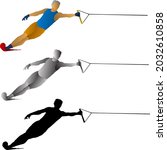 Silhouette icon of a water skier tethered to a towing rope. Vector illustration.