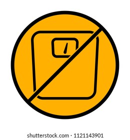 silhouette or icon of weights, simple outline. not allowed, black object in warning sign with orange background color