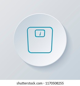 silhouette or icon of weights, simple outline. Cut circle with gray and blue layers. Paper style