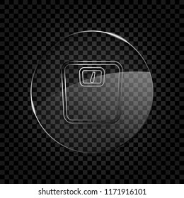 silhouette or icon of weights, simple outline. Icon in circle glass bubble on dark transparent grid. Glass style