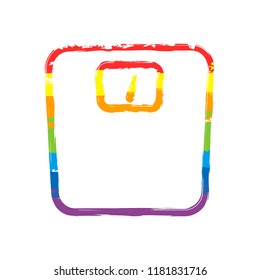 silhouette or icon of weights, simple outline. Drawing sign with LGBT style, seven colors of rainbow (red, orange, yellow, green, blue, indigo, violet