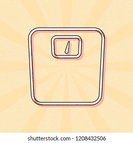 silhouette or icon of weights, simple outline. Vintage retro typography with offset printing effect. Dots poster with comics pop art background