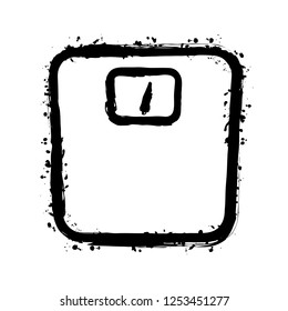 silhouette or icon of weights, simple outline. Black ink with splashes on white background