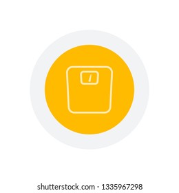 silhouette or icon of weights, simple outline. Icon in colored circle with gray bold border. Web button, modern flat design