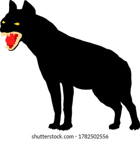 Silhouette icon of a wild hyena baring its fang. Vector illustration. 