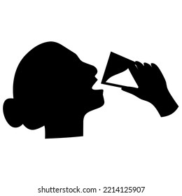 Silhouette icon of woman drinking a glass of water. Concept of drinking water head in glass with hands. Thirsty man isolated on a white background. Great for mineral water logo icons. Vector 