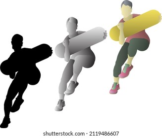 Silhouette icon of woman run side step with a blank placard signboard. Vector illustration.