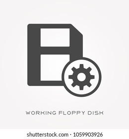Silhouette icon working floppy disk
