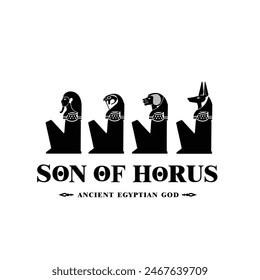 Silhouette of the Iconic ancient Egyptian god, son of horus imsety, duamutef, hapy, qebehsenuef