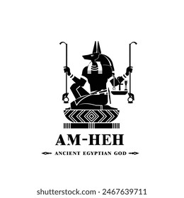 Silhouette of the Iconic ancient Egyptian god am-heh, Middle Eastern god Logo for Modern Use