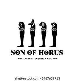 Silhouette of the Iconic ancient Egyptian god, son of horus imsety, duamutef, hapy, qebehsenuef