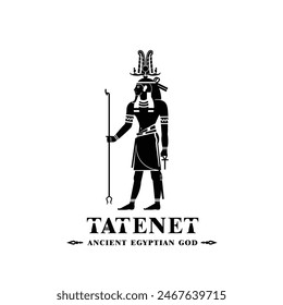 Silhouette of the Iconic ancient Egyptian god tatenet, Middle Eastern god Logo for Modern Use