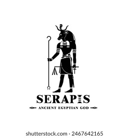 Silhouette of the Iconic ancient Egyptian god serapis, Middle Eastern god Logo for Modern Use