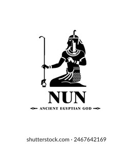 Silhouette of the Iconic ancient Egyptian god nun, Middle Eastern god Logo for Modern Use