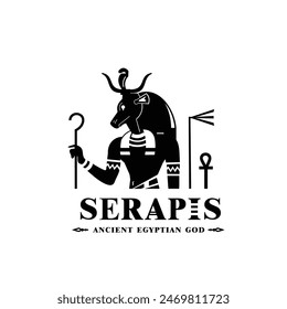 Silhouette of the Iconic ancient Egyptian god serapis, Middle Eastern god Logo for Modern Use