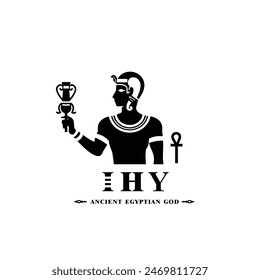 Silhouette of the Iconic ancient Egyptian god ihy, Middle Eastern god Logo for Modern Use