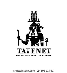 Silhouette of the Iconic ancient Egyptian god tatenet, Middle Eastern god Logo for Modern Use