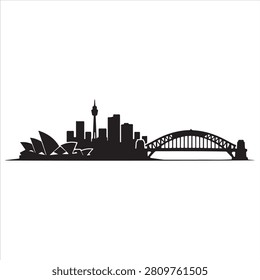Silhouette of sydney’s iconic landmarks and harbor bridge