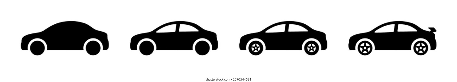 Silhouette icons of compact car designs vector set