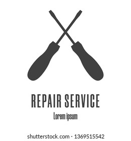 Silhouette icons of a crossed screwdrivers. Repair service logo. Clean and modern vector illustration.
