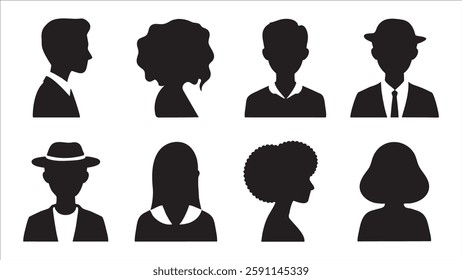 Silhouette Icons Diverse People, Men, Women, Hats, Profiles