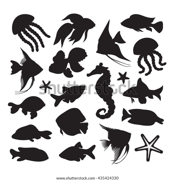 Silhouette Icons Marine Life Stock Vector (Royalty Free) 435424330 ...