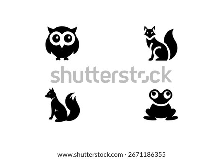 Silhouette icons owl fox frog vector
