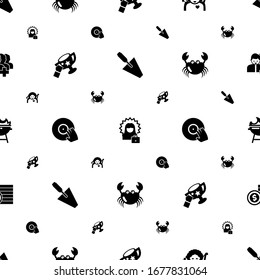 silhouette icons pattern seamless. Included editable filled trowel, successful woman, cupid angel, success, DJing, crab, BBQ Grill icons. silhouette icons for web and mobile.