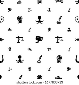 silhouette icons pattern seamless. Included editable filled octopus, security camera, concrete mixer, victory, tower crane, Inkwell icons. silhouette icons for web and mobile.