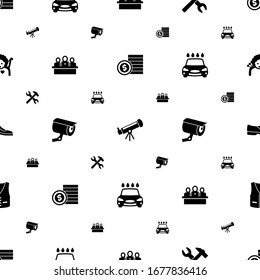 silhouette icons pattern seamless. Included editable filled bet, Astronomy, tools, developers team, security camera, Car wash service icons. silhouette icons for web and mobile.