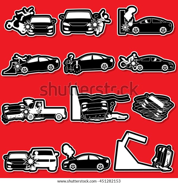 silhouette icons of personal car accident and\
insurance sign. In vector\
style.