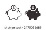 Silhouette icons of piggy banks with a dollar coin, symbolizing savings and financial security. Vector illustration.