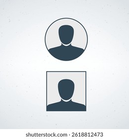 Silhouette icons representing user profiles with circle and square outline variations, suitable for web design or applications.