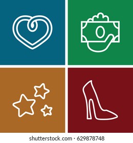 Silhouette icons set. set of 4 silhouette outline icons such as woman shoe, heart, star