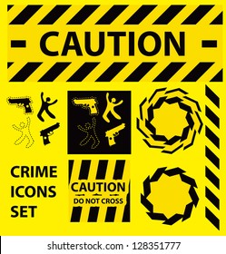 Silhouette icons set Caution, danger, and police crime concept design elements