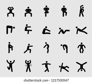 Silhouette icons set for Exercise and Health 